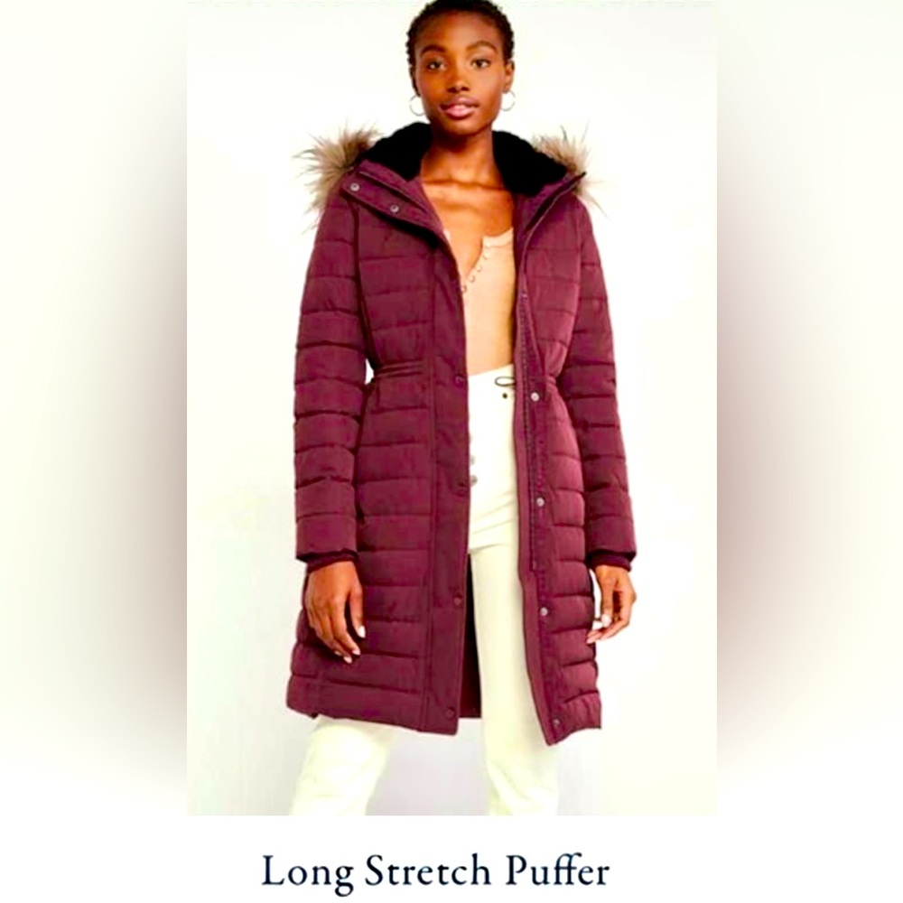 NWT Abercrombie & Fitch | Long Stretch Puffer | Size MEDIUM | Burgundy